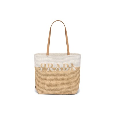 PRADA CONTRASTING RAFFIA TOTE BAG 1BG454 (23*22*8cm)